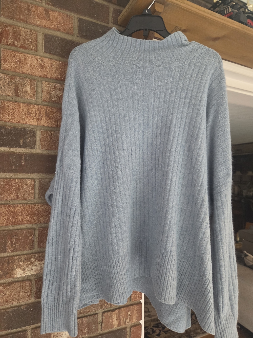 LOFT Light Blue Ribbed Mock Neck Sweater